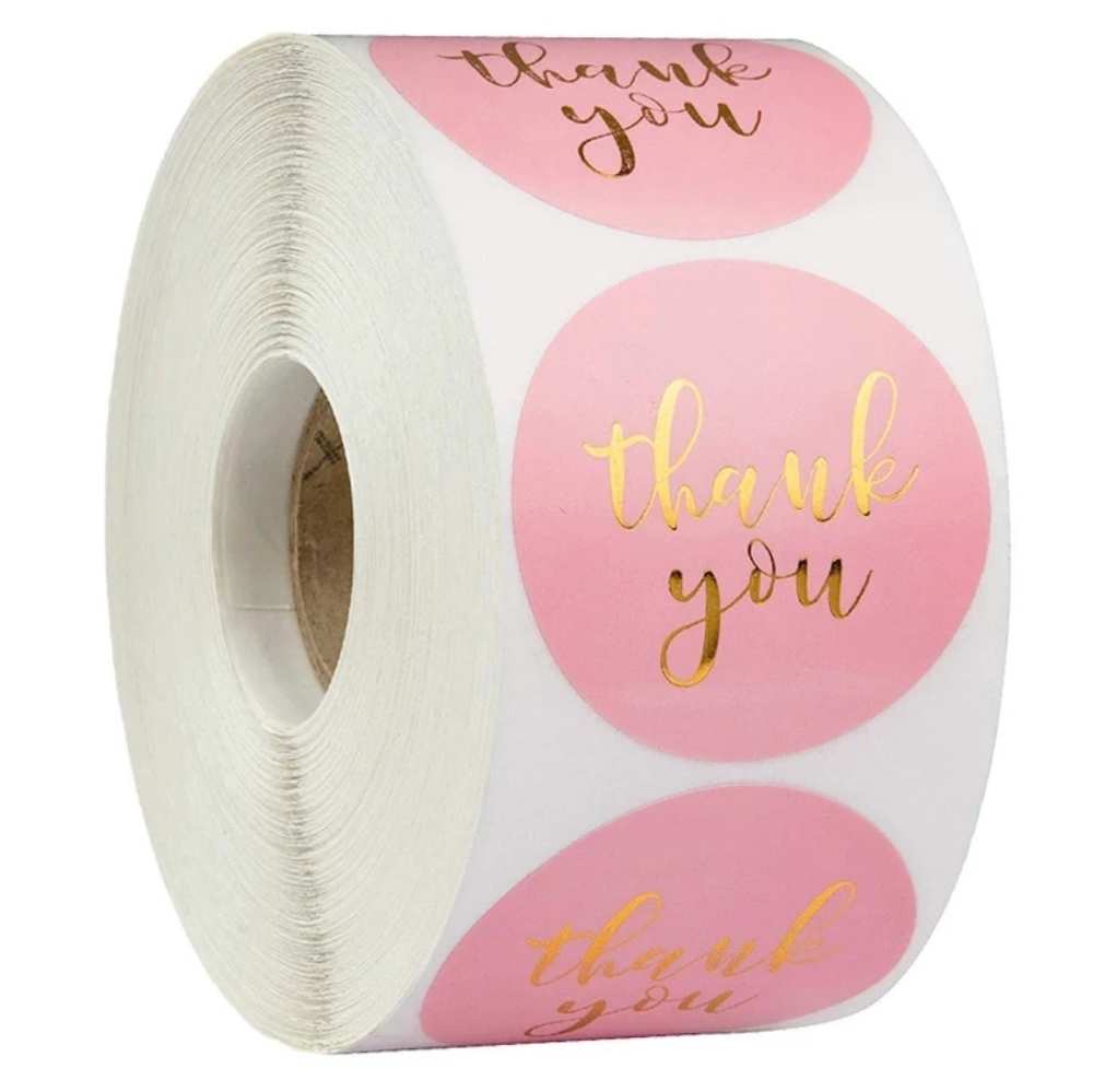 New Thank You pink circle sticker 500pcs roll